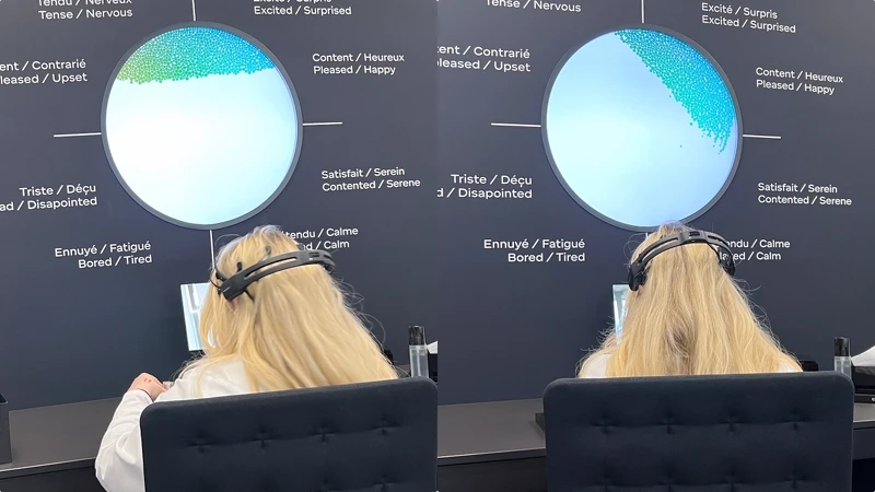 頭戴式機器偵測情緒改變的使用示範。 頭戴式機器偵測情緒改變的使用示範。