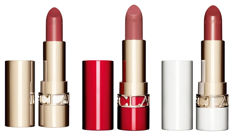 (左起)克蘭詩吻我唇膏緞面質地#732玫瑰粉、絲絨質地#759V野莓粉、水潤光質地#780S葡萄柚橘紅。 (左起)克蘭詩吻我唇膏緞面質地#732玫瑰粉、絲絨質地#759V野莓粉、水潤光質地#780S葡萄柚橘紅。