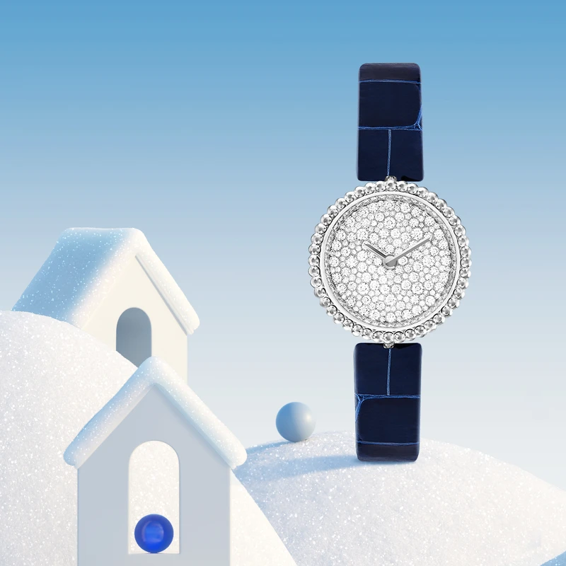 Perlée腕錶，錶徑23毫米白K金、鑽石、瑞士製石英機芯。