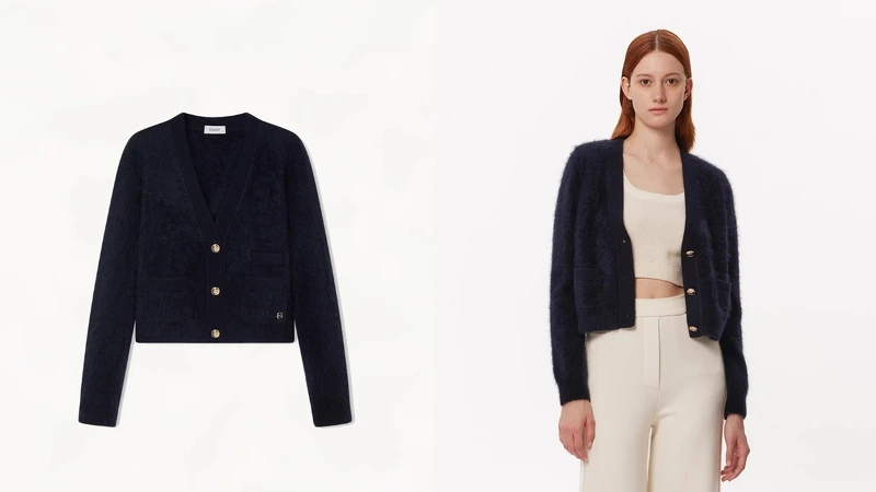 FLUFFY CASHMERE V-NECK CARDIGAN，NT24,800。