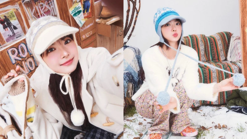 LE SSERAFIM 最小成員洪恩採年僅16歲，戴上毛球毛帽果然毫無違和，可可愛愛。