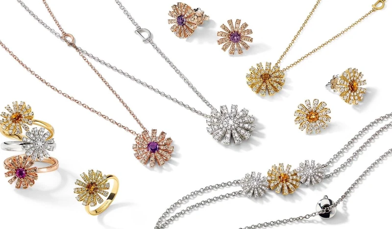 DAMIANI Margherita日常佩戴系列作品以黃金搭配鑽石、紫水晶、黃水晶、藍寶石，呈現繽紛色彩。