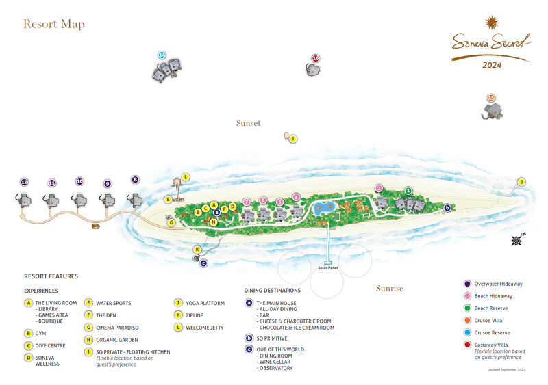Soneva Secret渡假村場地平面圖,編號16就是漂浮別墅Castaway Villa Soneva Secret渡假村場地平面圖,編號16就是漂浮別墅Castaway Villa