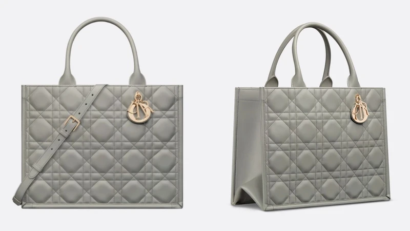 Dior Book Tote 格雷灰籐格紋皮革中型款托特包,NT$ 130,000。 Dior Book Tote 格雷灰籐格紋皮革中型款托特包,NT$ 130,000。