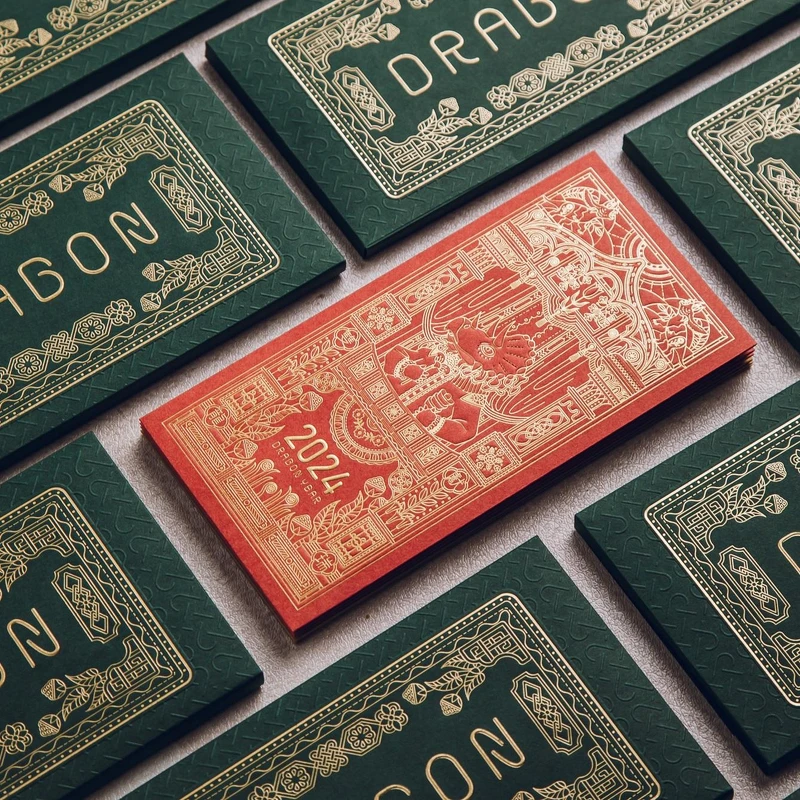 Cat Bell Studio｜雙龍獻瑞燙金紅包袋