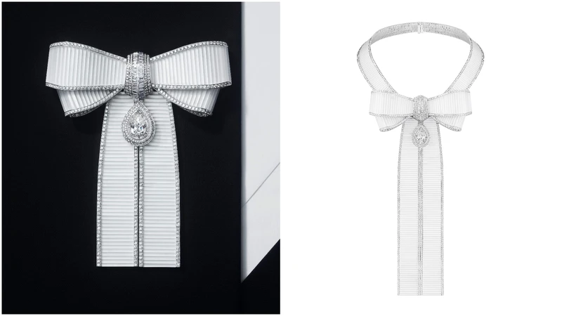 Noeud蝴蝶結項鍊(右),可拆卸為胸針單獨配戴 Noeud蝴蝶結項鍊(右),可拆卸為胸針單獨配戴