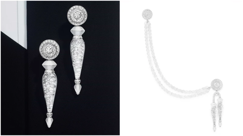 Aiguillette飾帶項鍊(右,可化為胸針配戴)及耳環 Aiguillette飾帶項鍊(右,可化為胸針配戴)及耳環