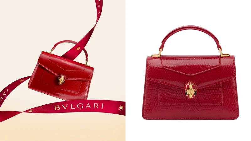BULGARI SERPENTI FOREVER石榴石紅色水蛇皮迷你手提肩背包 價格店洽