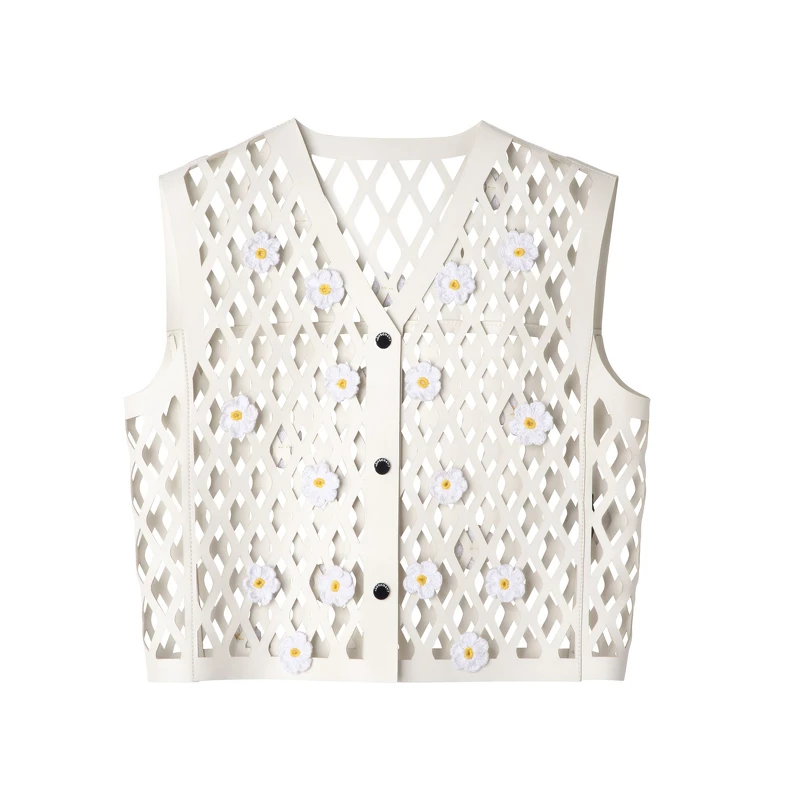 Longchamp皮革無袖開襟衫，NT$72,100。