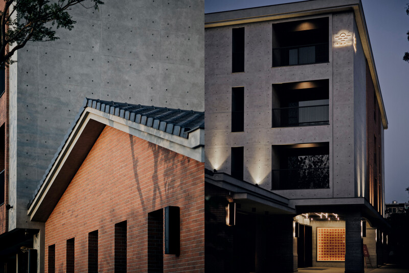 以拱形線條、外牆的暖赭紅展現古典氣息。 以拱形線條、外牆的暖赭紅展現古典氣息。