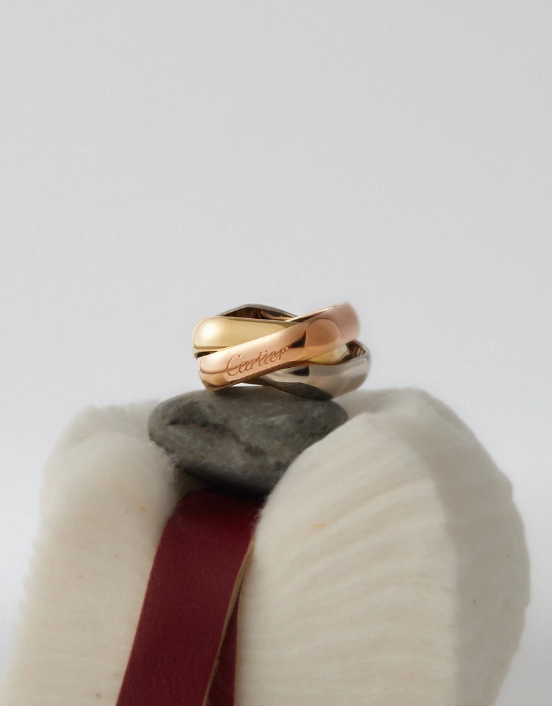 Trinity 系列枕形大型款戒指,18K白金、玫瑰金與黃金,Cartier。Photographer/Hedy Chang Editor/Kate Tu Set Designer/Sarah Liu Trinity 系列枕形大型款戒指,18K白金、玫瑰金與黃金,Cartier。Photographer/Hedy Chang Editor/Kate Tu Set Designer/Sarah Liu