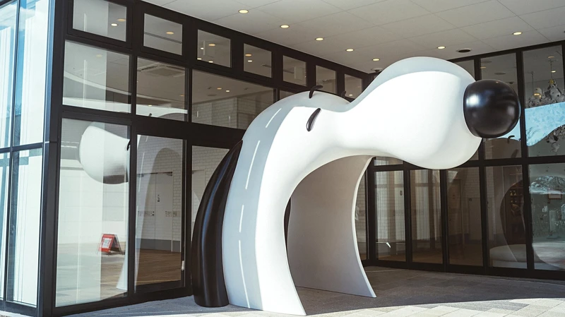 門口處有隻「張大嘴的史努比」