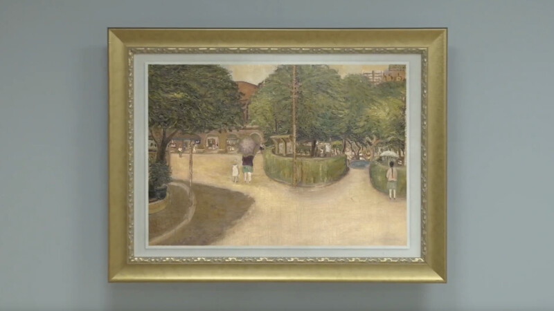 《華麗計程車行》的第一幕便以陳澄波的油畫《夏日街景》開場 《華麗計程車行》的第一幕便以陳澄波的油畫《夏日街景》開場