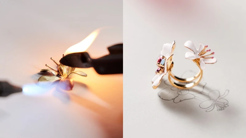 嬌蘭花冠粉櫻淡香水珠櫻流蘇蜂印瓶工藝情境圖。 嬌蘭花冠粉櫻淡香水珠櫻流蘇蜂印瓶工藝情境圖。