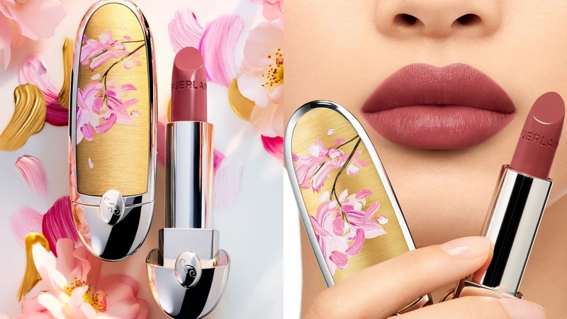 嬌蘭紅寶之吻高訂唇膏月見粉櫻限定版主視覺與試色唇圖。 嬌蘭紅寶之吻高訂唇膏月見粉櫻限定版主視覺與試色唇圖。