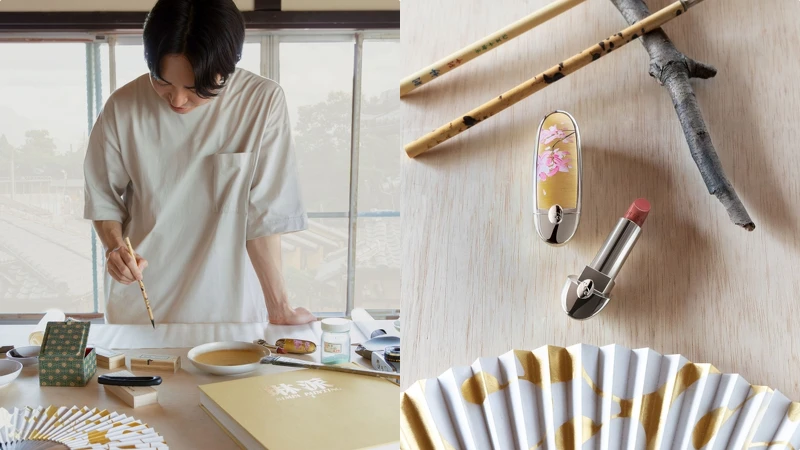 日本藝術家品川亮創作嬌蘭紅寶之吻高訂唇膏月見粉櫻限定版過程。 日本藝術家品川亮創作嬌蘭紅寶之吻高訂唇膏月見粉櫻限定版過程。