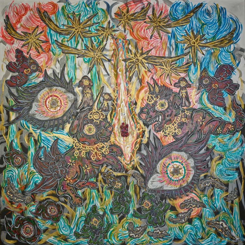 小松美羽 Miwa Komatsu, 靈魂的時光 Time of the Spirits, 2023, 壓克力、畫布 Acrylic on canvas, 259.0 × 259.0 cm 小松美羽 Miwa Komatsu, 靈魂的時光 Time of the Spirits, 2023, 壓克力、畫布 Acrylic on canvas, 259.0 × 259.0 cm