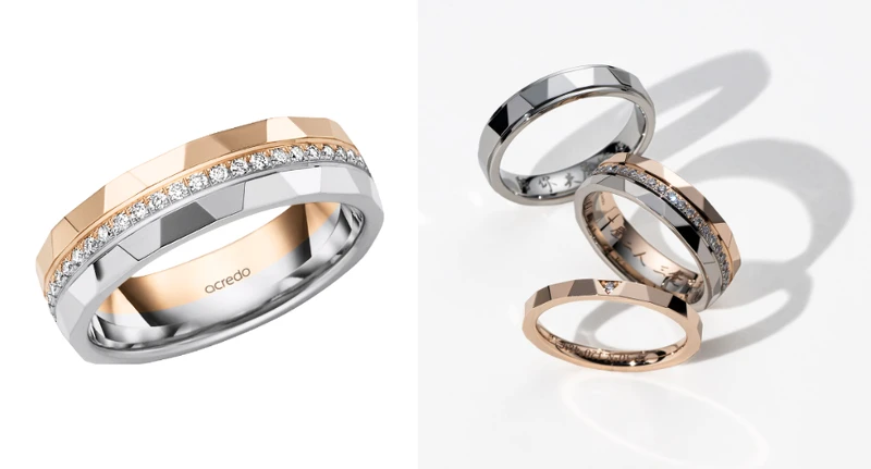 FACETS 系列Facets of Natural 女戒(RF0619)14K玫瑰金+14K灰金 NT98,388(依市場售價變動)。