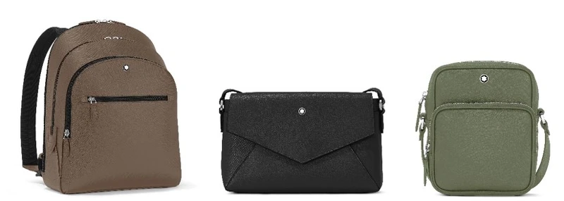 MONTBLANC匠心系列中型後背包(NT$52,900)、小型雙手提袋(NT$41,600)及袖珍信差包(NT$30,300)。