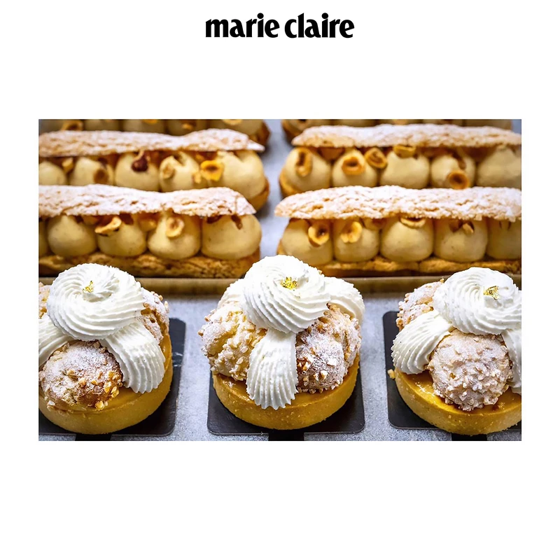 Maison Marques 版巴黎布列斯(Paris-brest,前)、Maison Marques 版閃電泡芙(後)。 Maison Marques 版巴黎布列斯(Paris-brest,前)、Maison Marques 版閃電泡芙(後)。