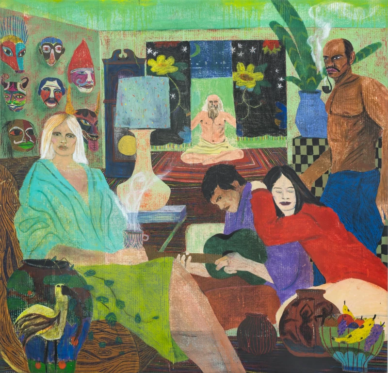 COMA 科馬畫廊 Justin Williams, “I’m not there yet, but if we had guests over Oswaldo and Norma’s house and brought an extra chair from home”, 2022, Oil pigment and acrylic on canvas, 162.5x168 cm. Image courtesy of COMA.