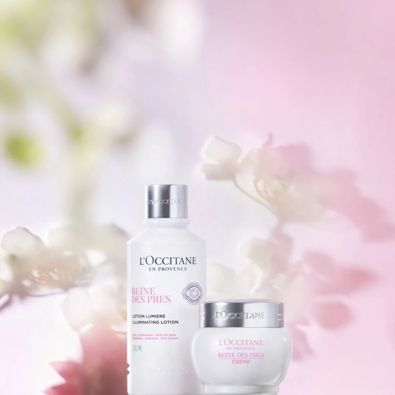 L’OCCITANE歐舒丹白皇后光蘊透白晶露與凝霜情境照。