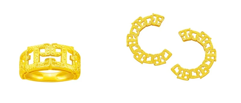金熾龍騰純金戒指，NT$35,800；金熾龍騰純金耳環，NT44,800。 