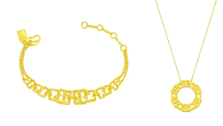 金熾龍騰純金手鍊，NT84,600；金熾龍騰純金吊墜(不含鍊子)，NT28,200。