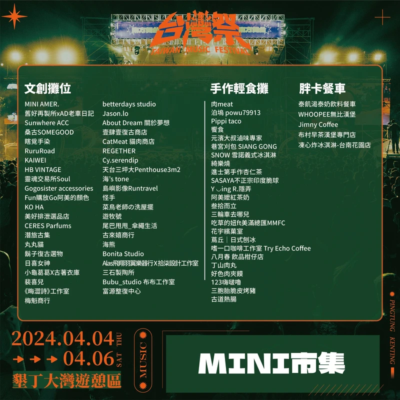 2024台灣祭Mini市集名單