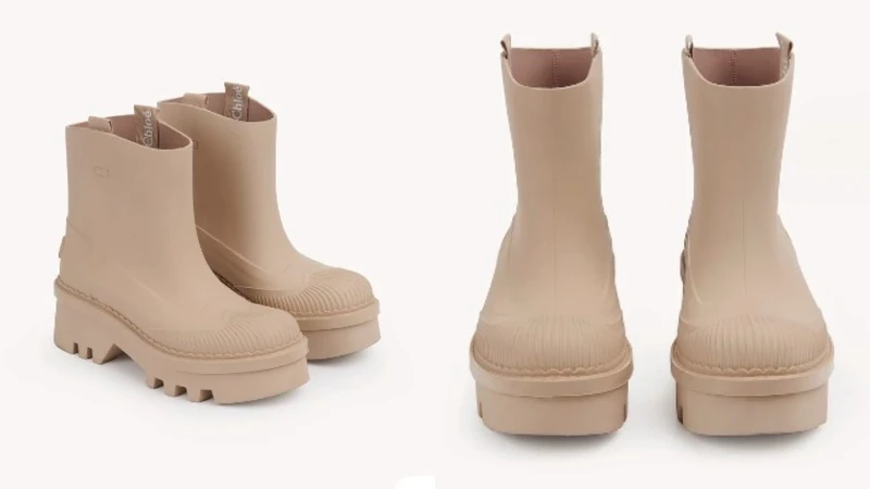 Raina 沙色低筒雨靴,Chloé 。 Raina 沙色低筒雨靴,Chloé 。