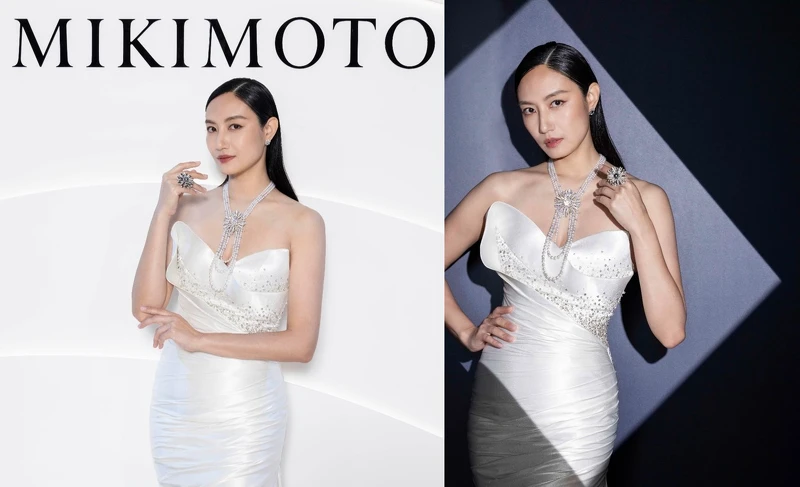 邱馨慧展示MIKIMOTO頂級珠寶系列《Praise to the Sea》海膽造型蛋白石胸針珍珠串鍊及海膽造型黑珍珠鑽戒 