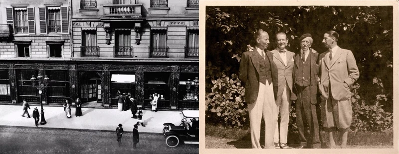 (圖左)1899年在Louis Cartier的推動下,Cartier進駐了巴黎和平街13號的傳奇店面。(圖右) Alfred Cartier(右2)與他的3個兒子Pierre(左起)、Louis及Jacques。 (圖左)1899年在Louis Cartier的推動下,Cartier進駐了巴黎和平街13號的傳奇店面。(圖右) Alfred Cartier(右2)與他的3個兒子Pierre(左起)、Louis及Jacques。