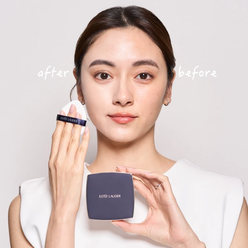 雅詩蘭黛粉持久完美鎖妝氣墊粉餅SPF45/PA+++妝感示意。