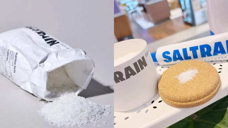 韓國SALTRAIN灰鹽牙膏使用的灰鹽示意。