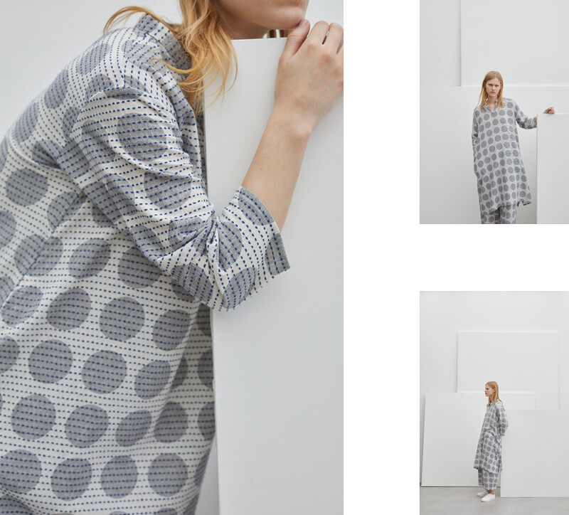 紋點刺子繡V領長袖洋裝NT:19,600 /紋點刺子繡寬管褲NT:16,200