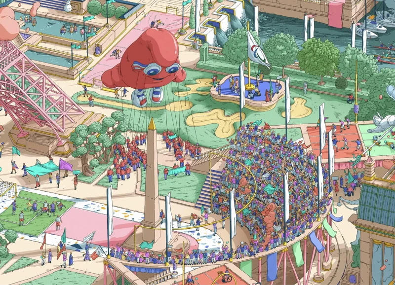 吉祥物、艾菲爾鐵塔、瑪麗安、法蘭西巡邏兵、巴黎地鐵、塞納河、凱旋門等。