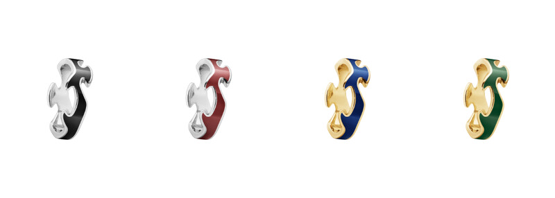 FUSION中圈戒指,18K白金及HYCERAM黑陶瓷;18K白金及HYCERAM紅陶瓷;18K黃金及HYCERAM藍陶瓷;18K黃金及HYCERAM綠陶瓷,建議售價皆為新台幣$41,000 FUSION中圈戒指,18K白金及HYCERAM黑陶瓷;18K白金及HYCERAM紅陶瓷;18K黃金及HYCERAM藍陶瓷;18K黃金及HYCERAM綠陶瓷,建議售價皆為新台幣$41,000