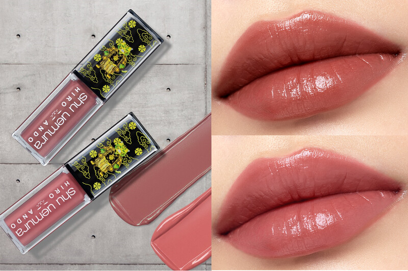 右上 : 無色限奶油緞光唇釉 輕奢裸棕；右下 : 無色限奶油緞光唇釉 表參道微醺粉