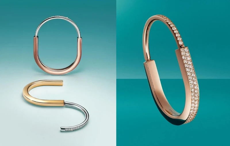 Tiffany Lock系列玫瑰金與18K金鑽石手鐲