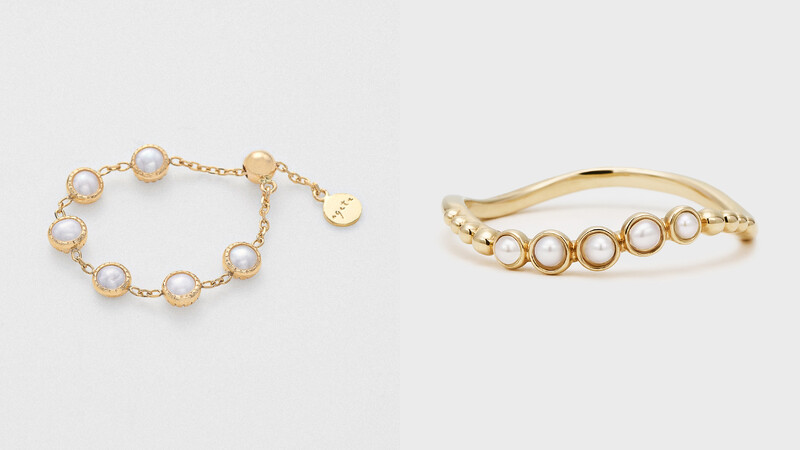 agete 10K珍珠鍊戒,NT9,600、NOJESS 10K淡水珍珠戒指,NT9,900。 agete 10K珍珠鍊戒,NT9,600、NOJESS 10K淡水珍珠戒指,NT9,900。