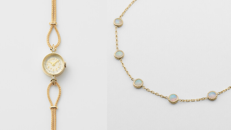 agete 圓形鑽石腕錶,NT51,200、agete 10K蛋白石Dreamy手鍊,NT10,200。 agete 圓形鑽石腕錶,NT51,200、agete 10K蛋白石Dreamy手鍊,NT10,200。