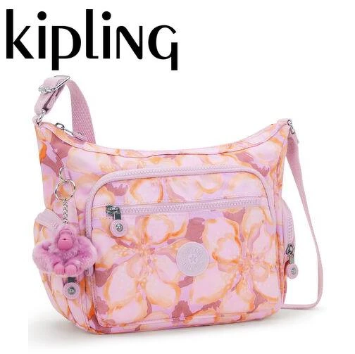 Kipling「牛角包」粉橘花卉印花多袋實用側背包-GABBIE S NT$3,480。 Kipling「牛角包」粉橘花卉印花多袋實用側背包-GABBIE S NT$3,480。