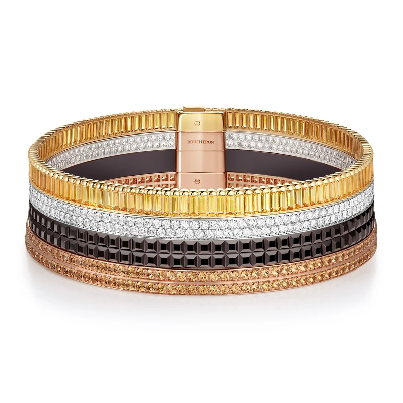 Quatre Classique系列頸鍊 黃金、玫瑰金和白金750材質、棕色 PVD ，鑲嵌黃色藍寶石、錳鋁榴石和鑽石