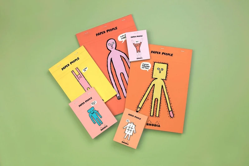 法國RHODIA x Jean Jullien上掀式騎馬釘方眼筆記本及明信片系列。