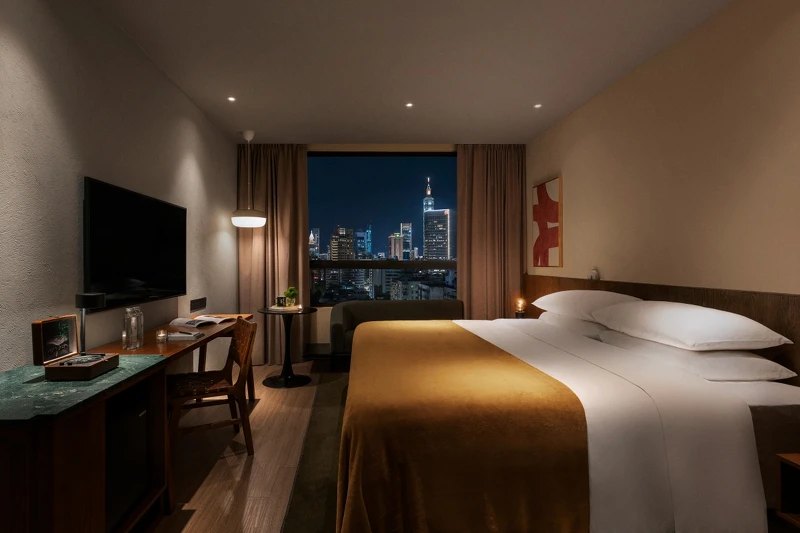 寬敞的景觀房，能在陽台欣賞101、信義區的城市景緻。