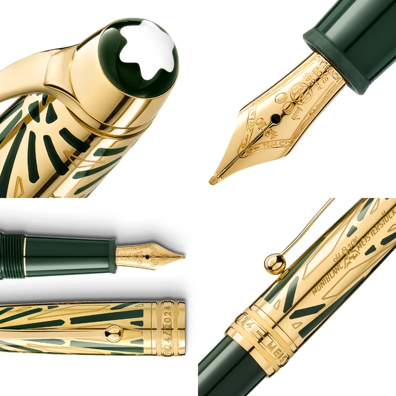 全新大師系列 The Origin Collection Doué Classique 為了完美呈現歷史檔案中的設計圖案,筆蓋採用鍍黃金材質飾以綠色亮漆,並以雷射雕刻了復古 Meisterstück 標誌,筆身採用珍貴樹脂,筆夾設計靈感同樣源自檔案室裡的記載,筆蓋環有百年印記,筆尖為18K純金製成,同時也有鐫刻百年印記特殊圖案。 全新大師系列 The Origin Collection Doué Classique 為了完美呈現歷史檔案中的設計圖案,筆蓋採用鍍黃金材質飾以綠色亮漆,並以雷射雕刻了復古 Meisterstück 標誌,筆身採用珍貴樹脂,筆夾設計靈感同樣源自檔案室裡的記載,筆蓋環有百年印記,筆尖為18K純金製成,同時也有鐫刻百年印記特殊圖案。