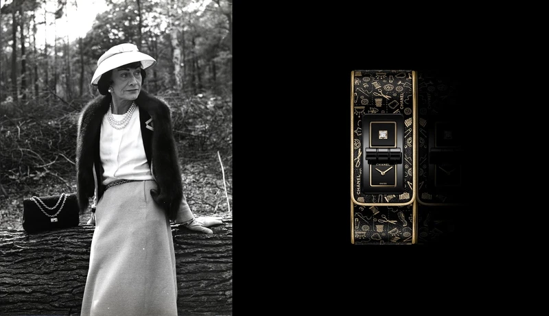 （左）香奈兒女士於1955年2月打造出經典的「2.55」包款。（右）Code Coco Couture腕錶，黑色塗層精鋼錶殼，搭載高精度石英機芯。