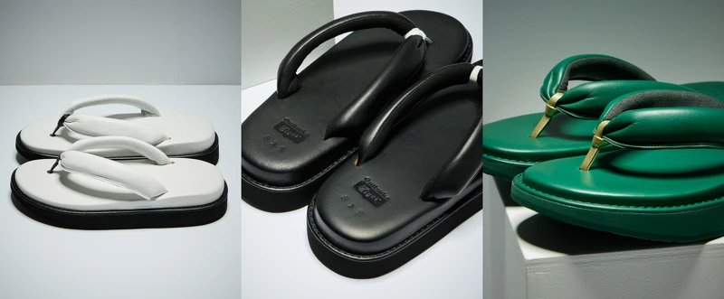日本製日式雪駄 TIGER SETTA NM (左至右：白色設計款、黑色設計款、綠色設計款)，建議售價 NT13,480。