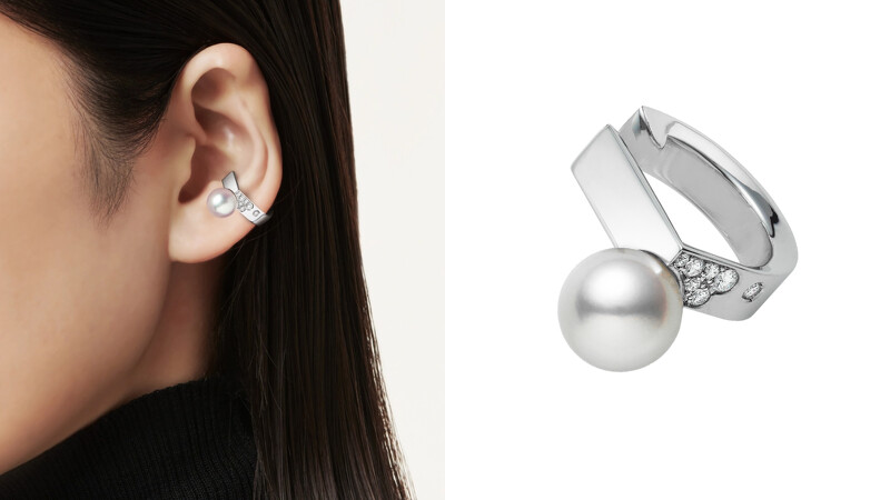 Universe Elements系列珍珠鑽石耳骨夾、18K白金鑲嵌鑽石,搭配日本Akoya珍珠(珍珠尺寸約7.75 mm)。 Universe Elements系列珍珠鑽石耳骨夾、18K白金鑲嵌鑽石,搭配日本Akoya珍珠(珍珠尺寸約7.75 mm)。