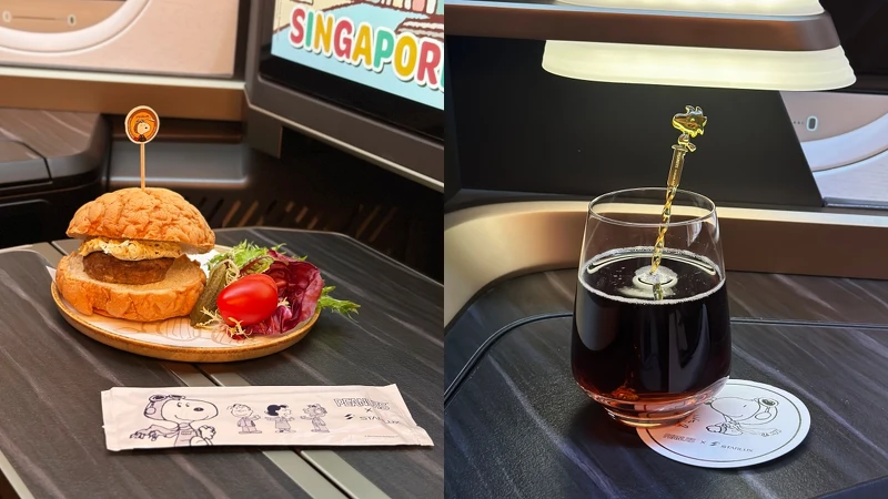 頭等艙及商務艙旅客限定的SNOOPY漢堡紙巾、糊塗塔克攪拌棒